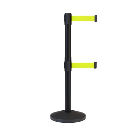 Montour Line Stanchion Dual Belt Barrier Black Post 11ft. Fl.Yel Belt ES400D-BK-FYW-110